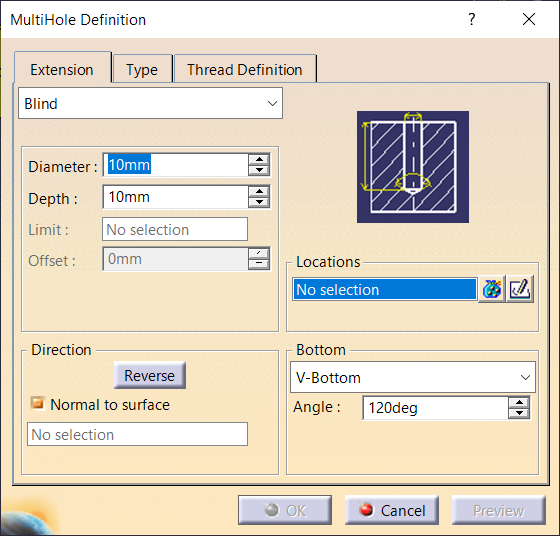 Creating a MultiHole with Simple Hole Type in CATIA V5 R34.