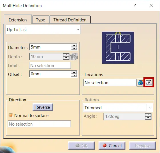 Creating a MultiHole with Simple Hole Type in CATIA V5 R34.