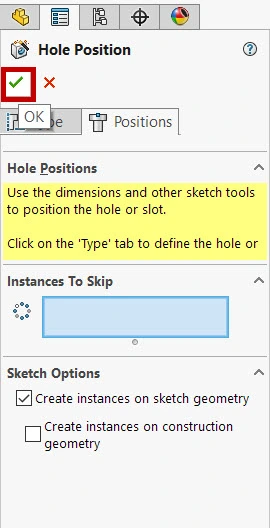 SolidWorks hole wizard tool